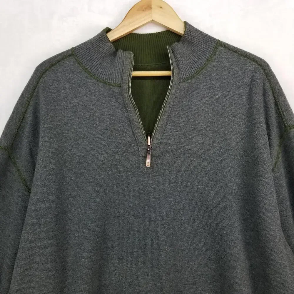 Tommy Bahama 1/4 Zip Reversible Sweater XL Gray Green‎